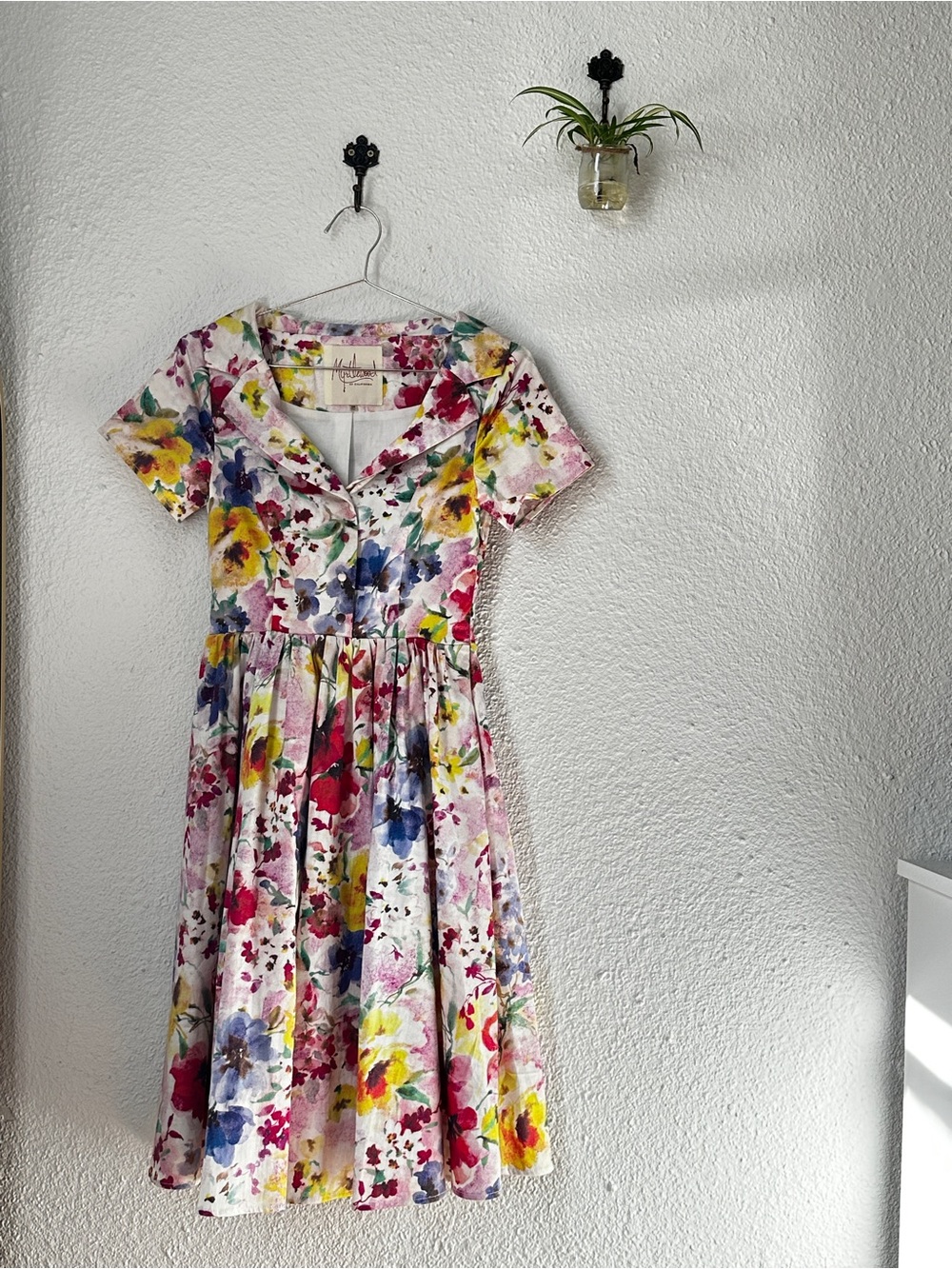 Floral Midi Fit-and-Flare Dress in Multicolor, size XS